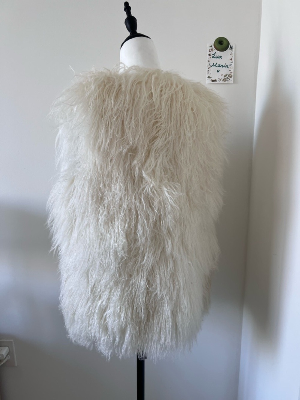 Cream White Mongolian Lamb Fur Vest Plush Shaggy Tibetan Lamb Boho Paisley S-M - Picture 4 of 9